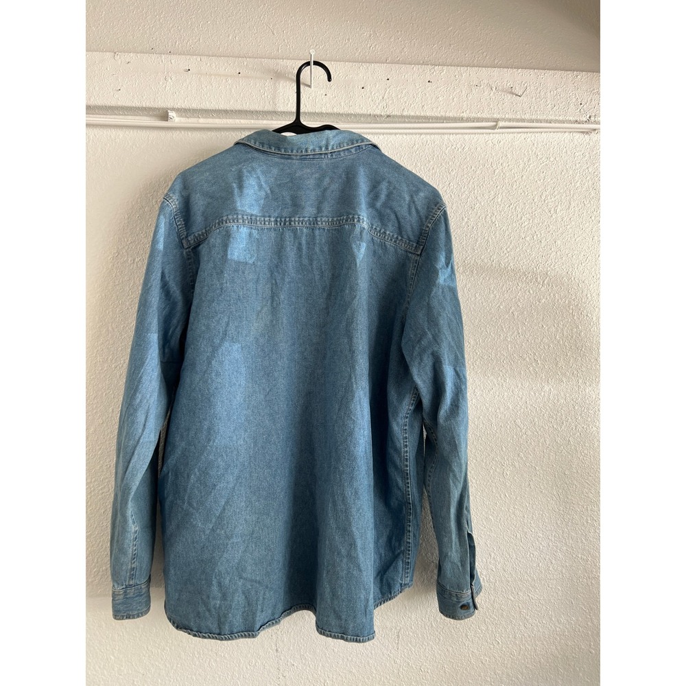 90s VTG looking Denim Shirt Women's Blue Embroidered Floral Butterfly Top XL - Picture 5 of 11